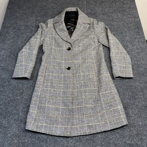 Tahari Womens Grey Glen Plaid Longline Coat Yellow Accent Size S Small